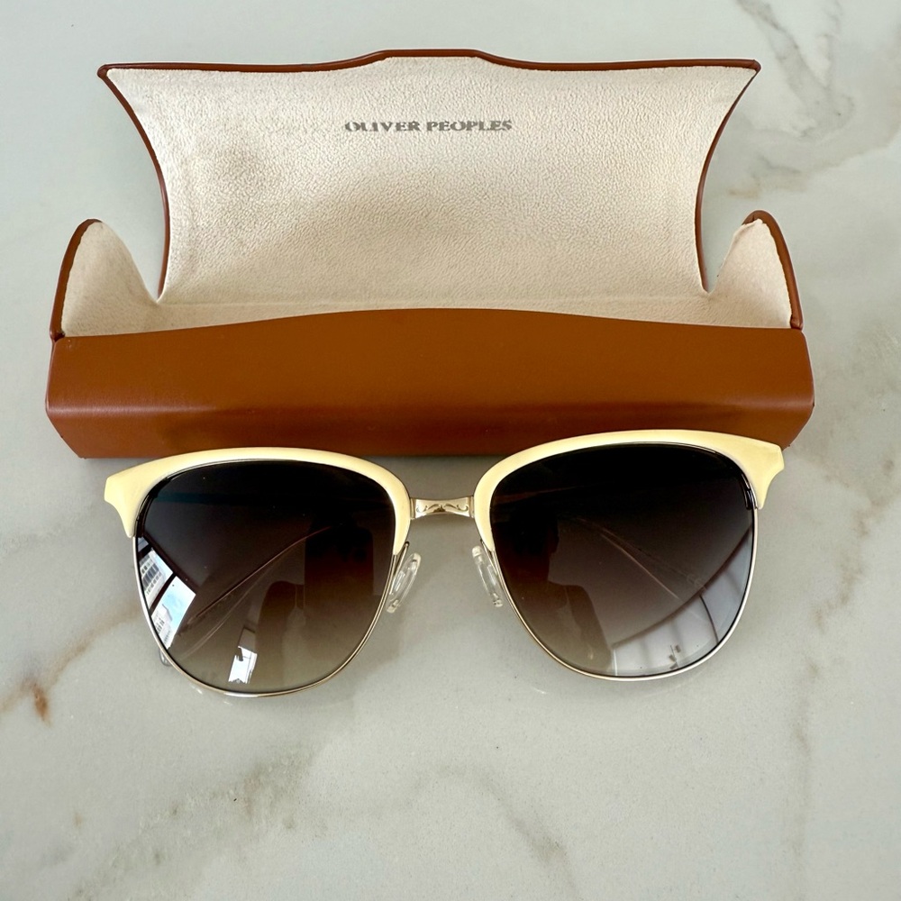 Oliver Peoples Cream and Brown Sunglasses